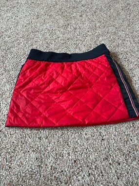 Michael Kors Quilted Red Mini Skirt with Black Waistband